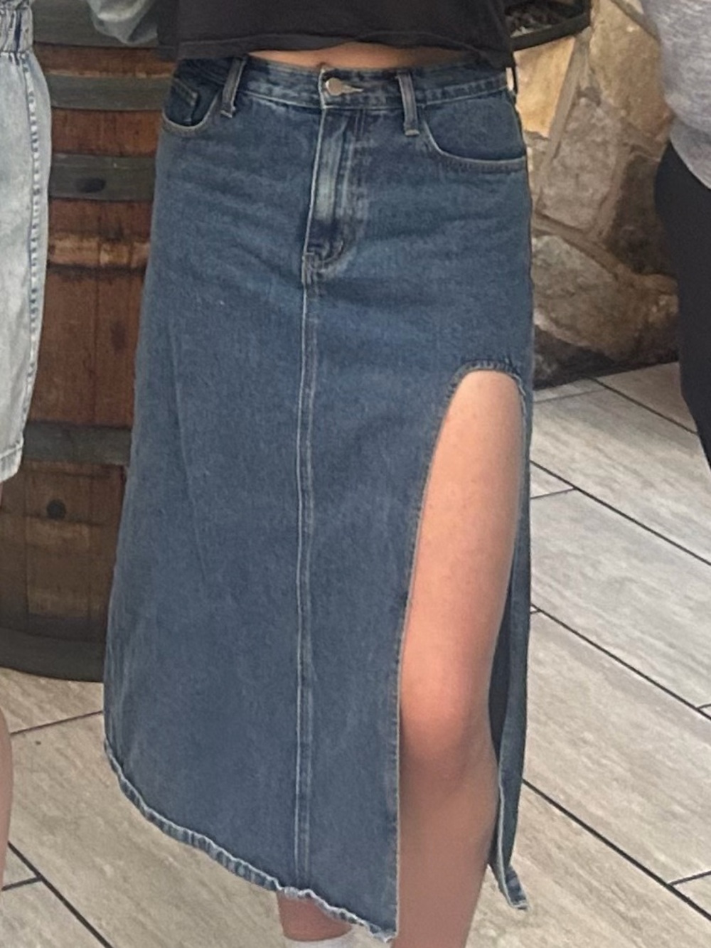 Cider Blue Denim Midi Skirt w SLIT